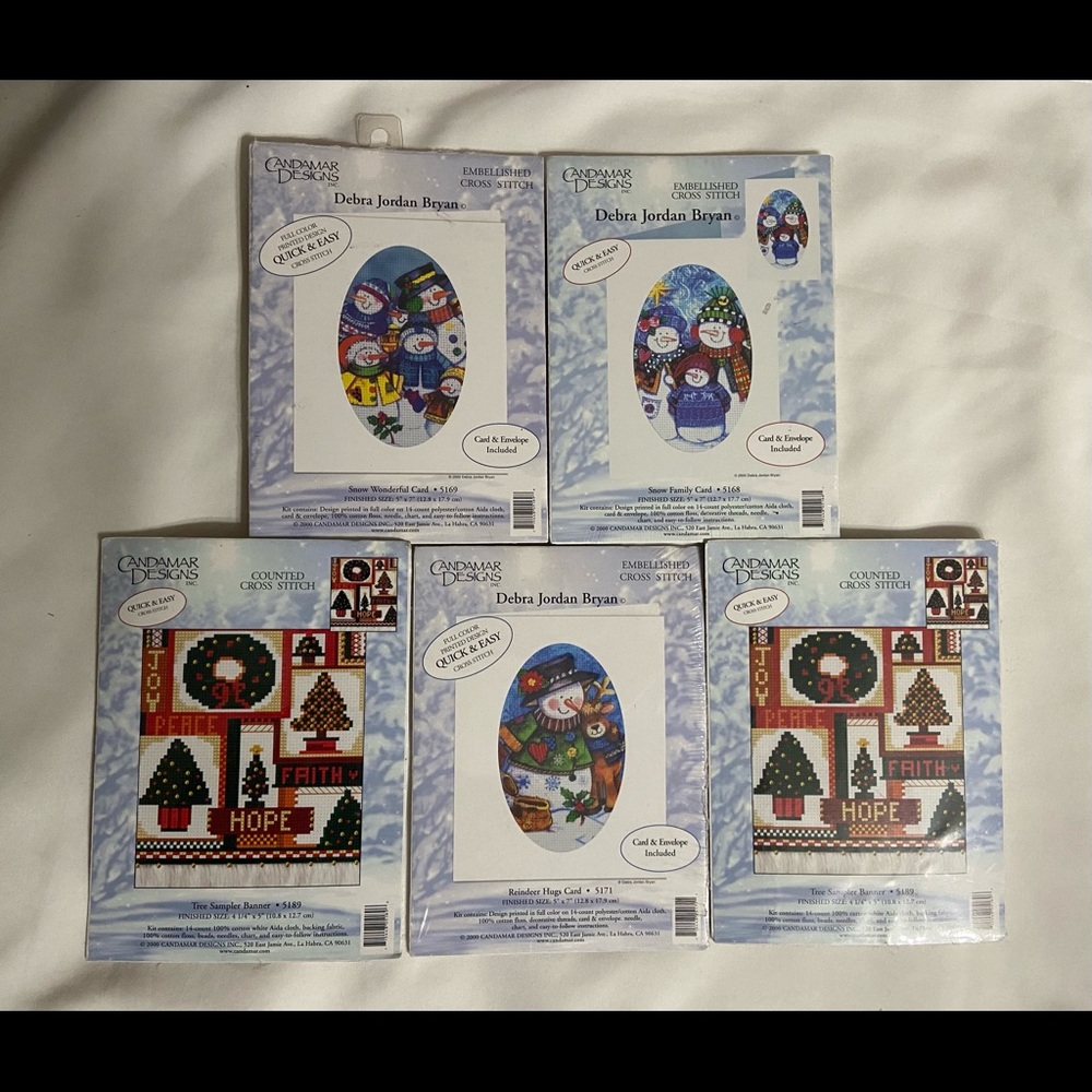 Lot of 5 Candamar Designs Holiday Cross Stitch Kit